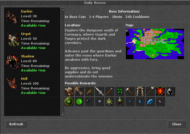 Painel de Daily Bosses